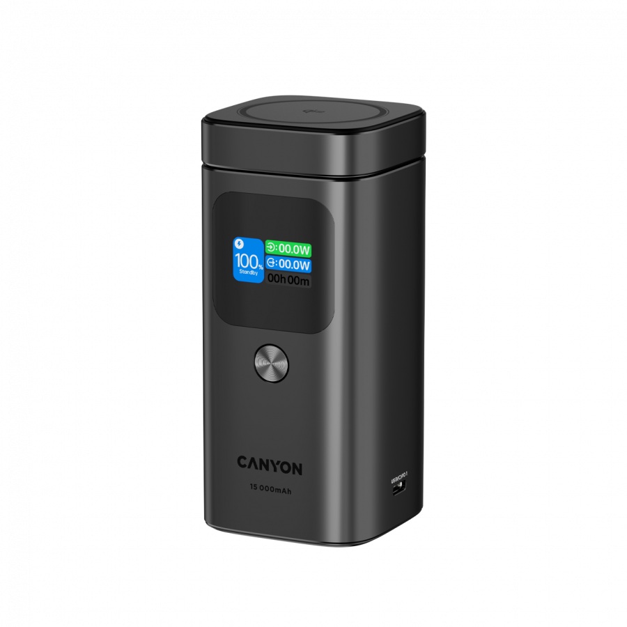 Външна батерия CANYON Qi2 magnetic power bank OnPower 150 15000mAh Aluminium Dark grey