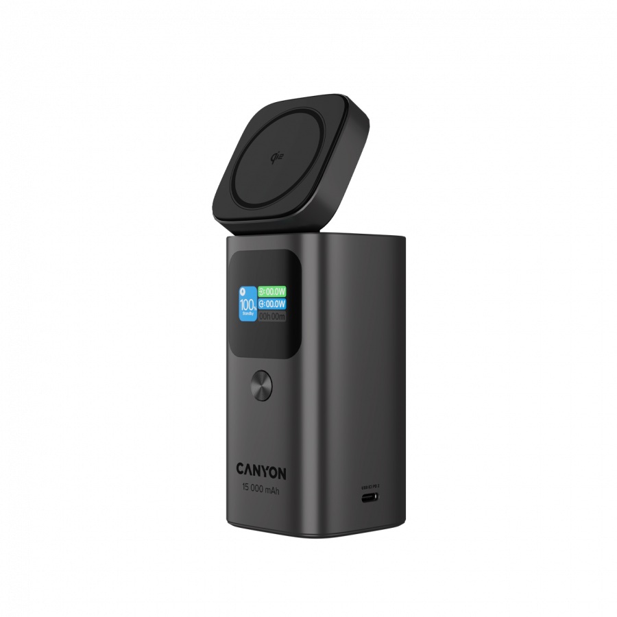 Външна батерия CANYON Qi2 magnetic power bank OnPower 150 15000mAh Aluminium Dark grey