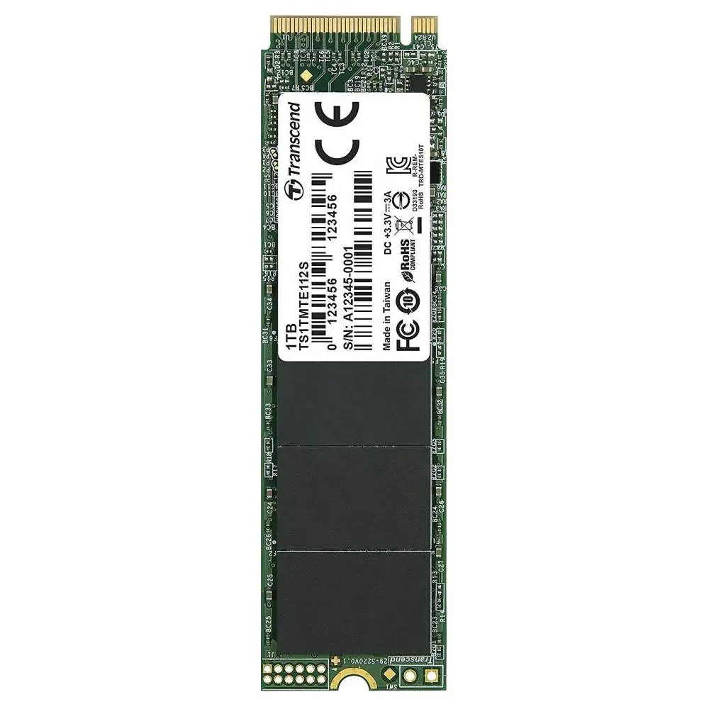 Диск SSD Transcend 1TB, M.2 2280, PCIe Gen3x4, M-Key, 3D TLC, DRAM-less - TS1TMTE112S