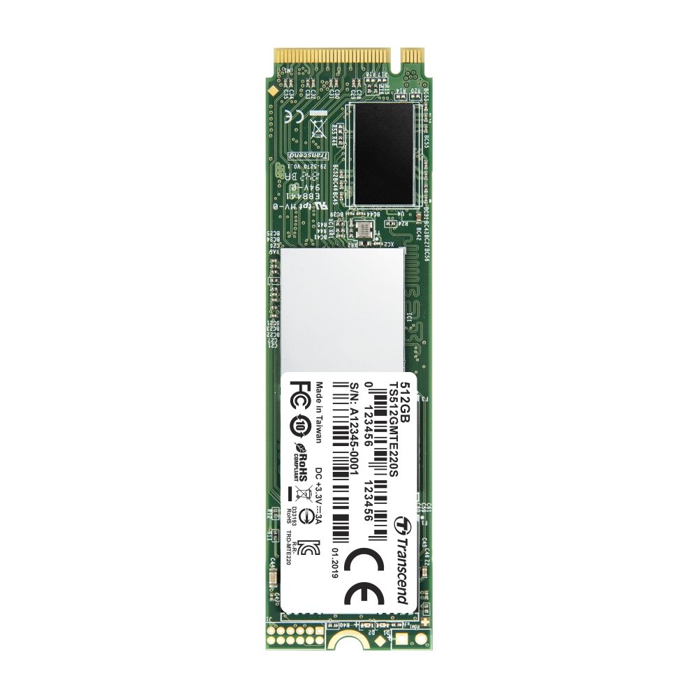 Диск SSD Transcend 512GB, M.2 2280, PCIe Gen3x4, M-Key, 3D TLC, with Dram - TS512GMTE220S