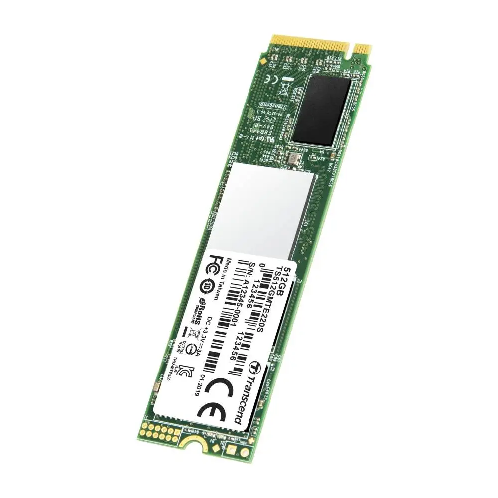Диск SSD Transcend 512GB, M.2 2280, PCIe Gen3x4, M-Key, 3D TLC, with Dram - TS512GMTE220S