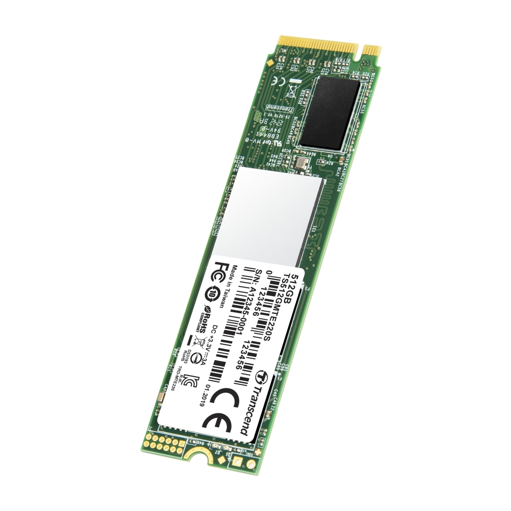 Диск SSD Transcend 512GB, M.2 2280, PCIe Gen3x4, M-Key, 3D TLC, with Dram - TS512GMTE220S
