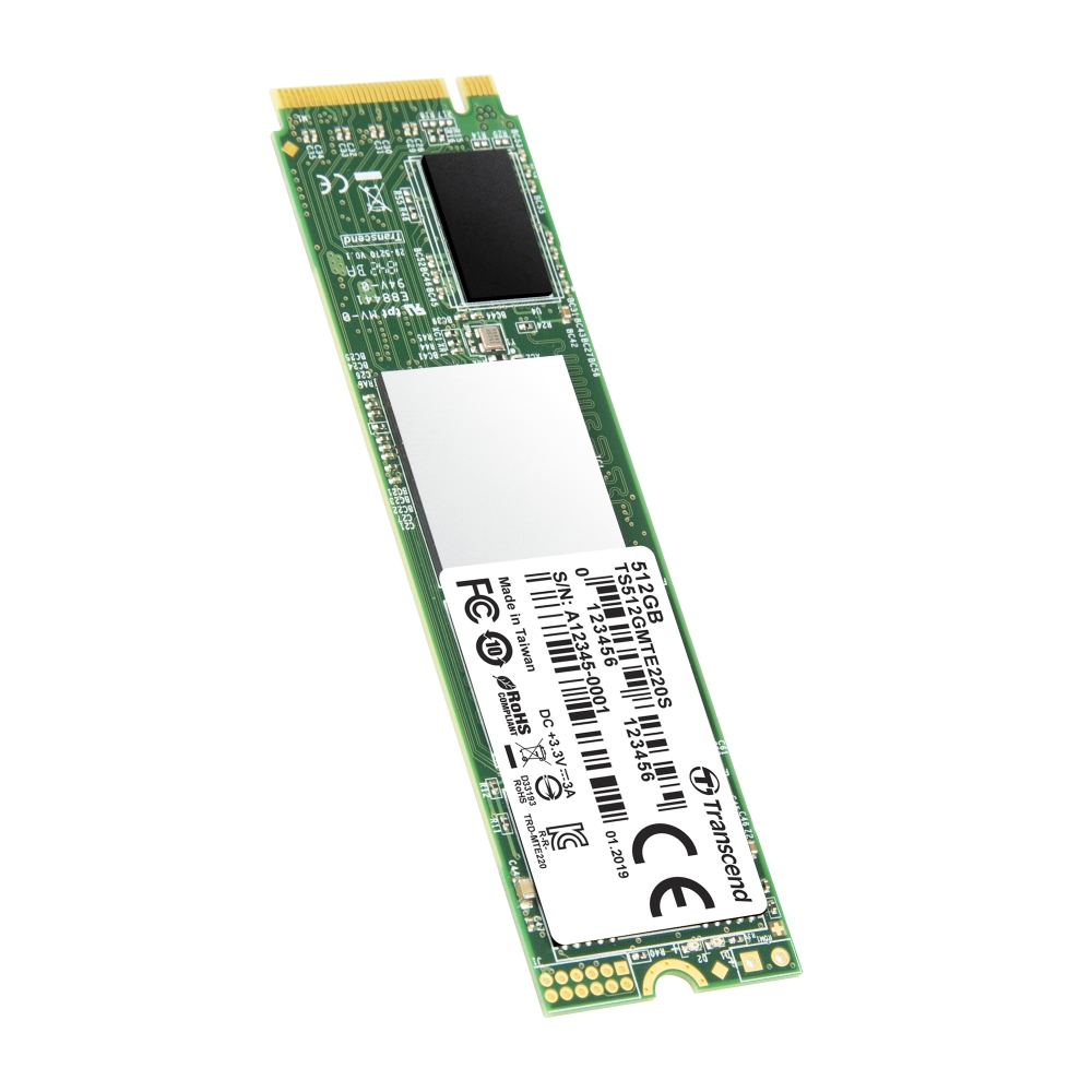 Диск SSD Transcend 512GB, M.2 2280, PCIe Gen3x4, M-Key, 3D TLC, with Dram - TS512GMTE220S