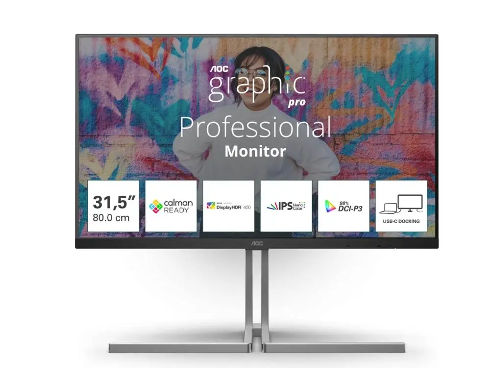 Монитор AOC U32U3CV, 31.5" Nano IPS WLED, 3840x2160, 60Hz, 4ms GtG, Adaptive Sync, FlickerFree, Anti Blue Light, 3Wx2, 2xHDMI, DP, USB hub