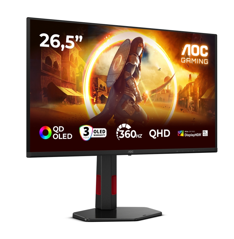 Монитор AOC Q27G4SDR, 26.5" QD-OLED, 2560x1440, 360Hz, 0.03ms GtG, Adaptive Sync, FlickerFree, Low Blue Light, 2xHDMI, DP, USB hub