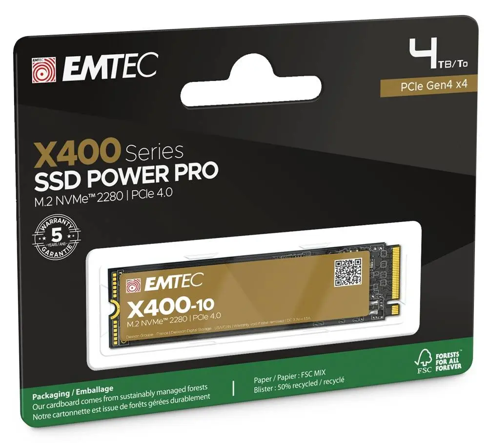 Диск SSD EMTEC X410 4TB M.2 2280 NVMe PCIe Gen4x4 - ECSSD4TX410