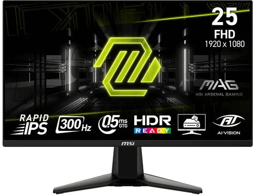 Монитор MSI MAG 255XF, 24.5", Rapid IPS, 1920x1080 (FHD), 0.5ms, 300Hz, AMD FreeSync Premium, HDR Ready, DP(1.4a), 2xHDMI 2.0b, Tilt, VESA, Black