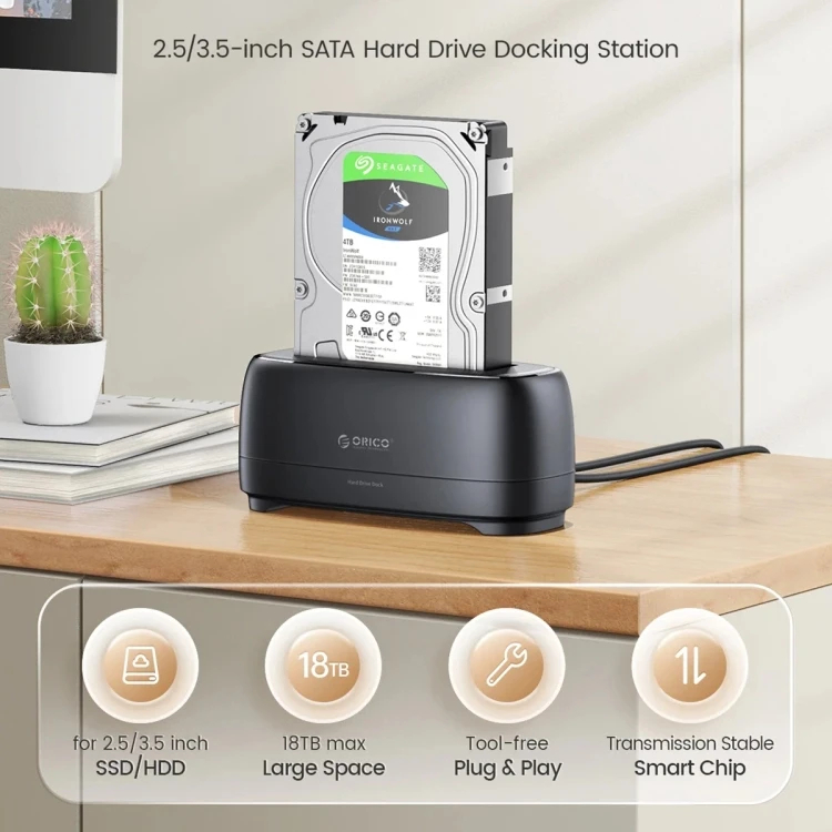 Orico докинг станция Storage - HDD/SSD Dock - 2.5/3.5 inch USB-C - DD18U3-EU-BK