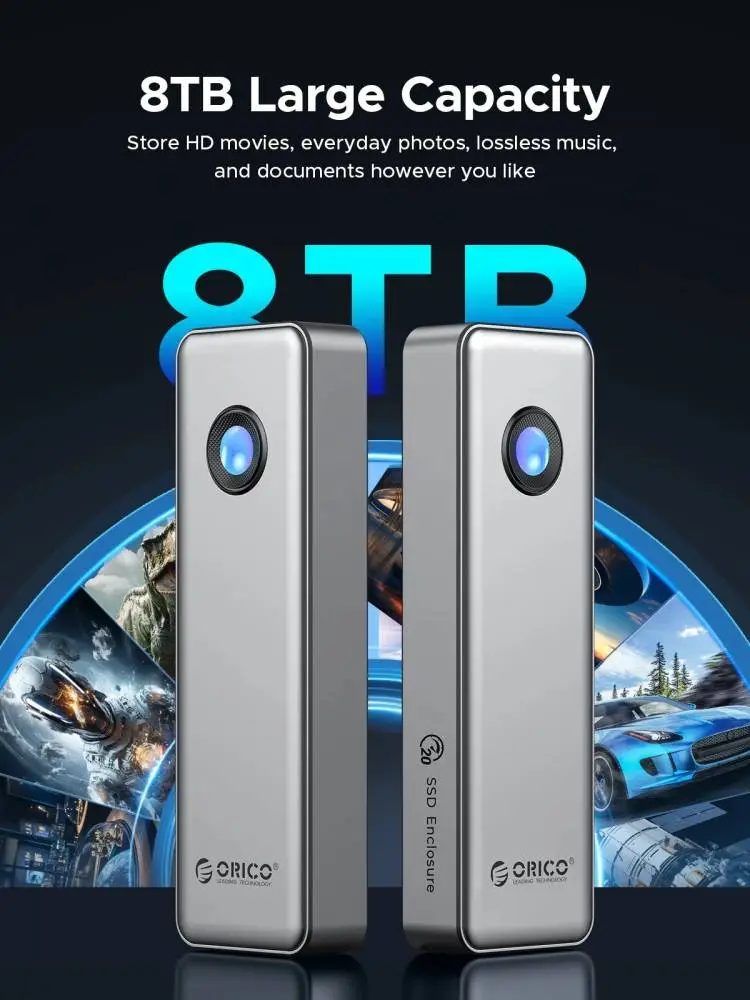 Orico външна кутия за диск Storage - Case - M.2 NVMe M key - USB-C/A, 20Gbps, Built-in Air Cooling, Aluminium - OUM2-G20-SV