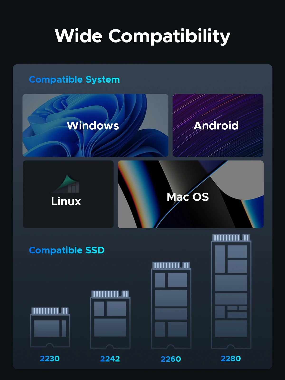 Orico външна кутия за диск Storage - Case - M.2 NVMe M key - USB-C/A, 20Gbps, Built-in Air Cooling, Aluminium - OUM2-G20-SV