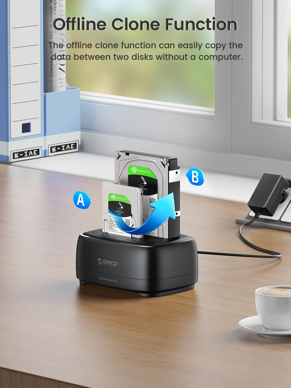 Orico докинг станция Storage - HDD/SSD Dock - 2 BAY Offline Clone 2.5/3.5 USB-C/USB-A - DD28C3-C