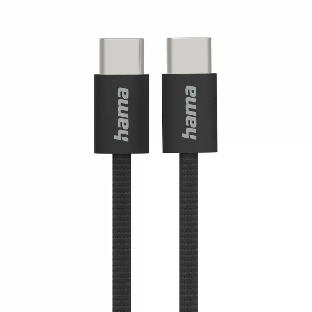 HAMA Кабел за зареждане "Fabric", USB-C - USB-C, 1 m, Nylon, черен