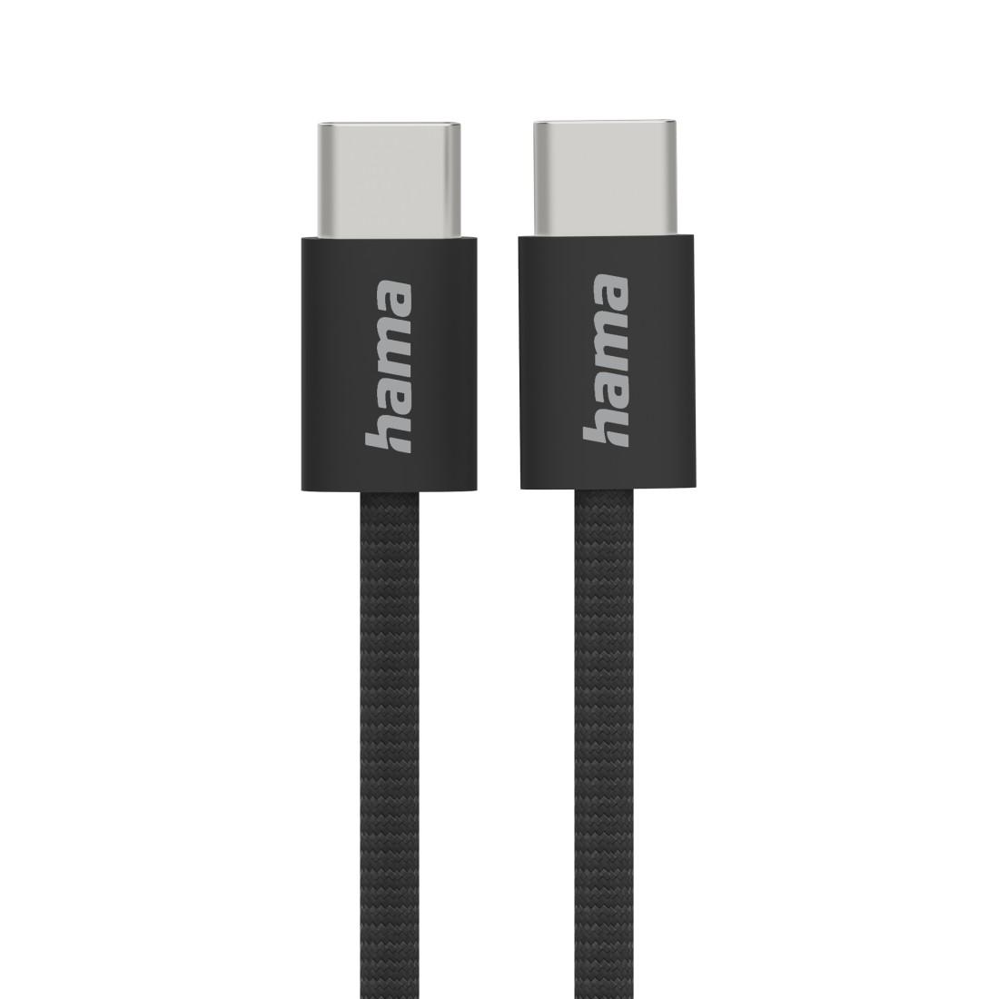 HAMA Кабель для зарядки "Fabric", USB-C - USB-C, 1 m, Нейлон, чорний