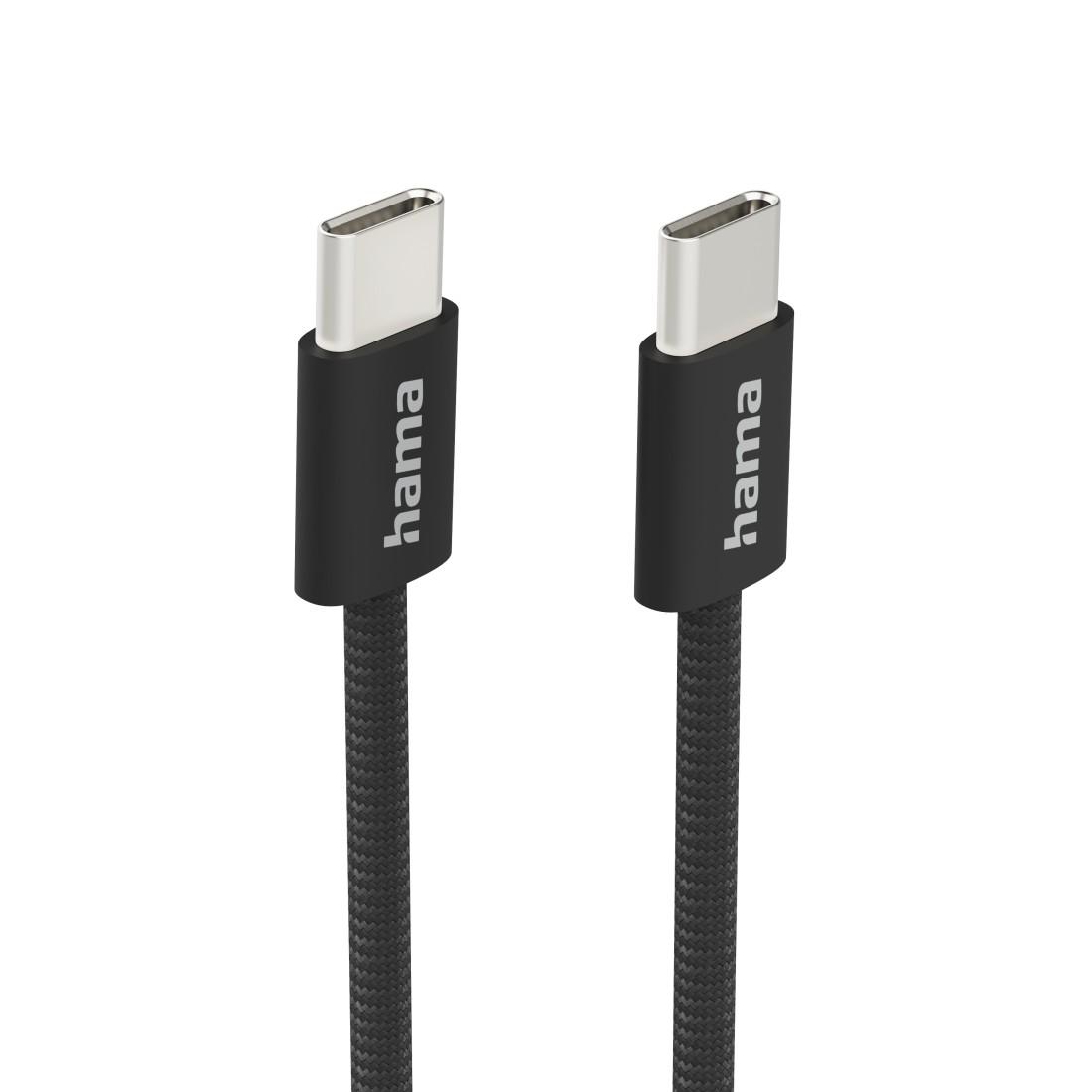HAMA Кабель для зарядки "Fabric", USB-C - USB-C, 1 m, Нейлон, чорний