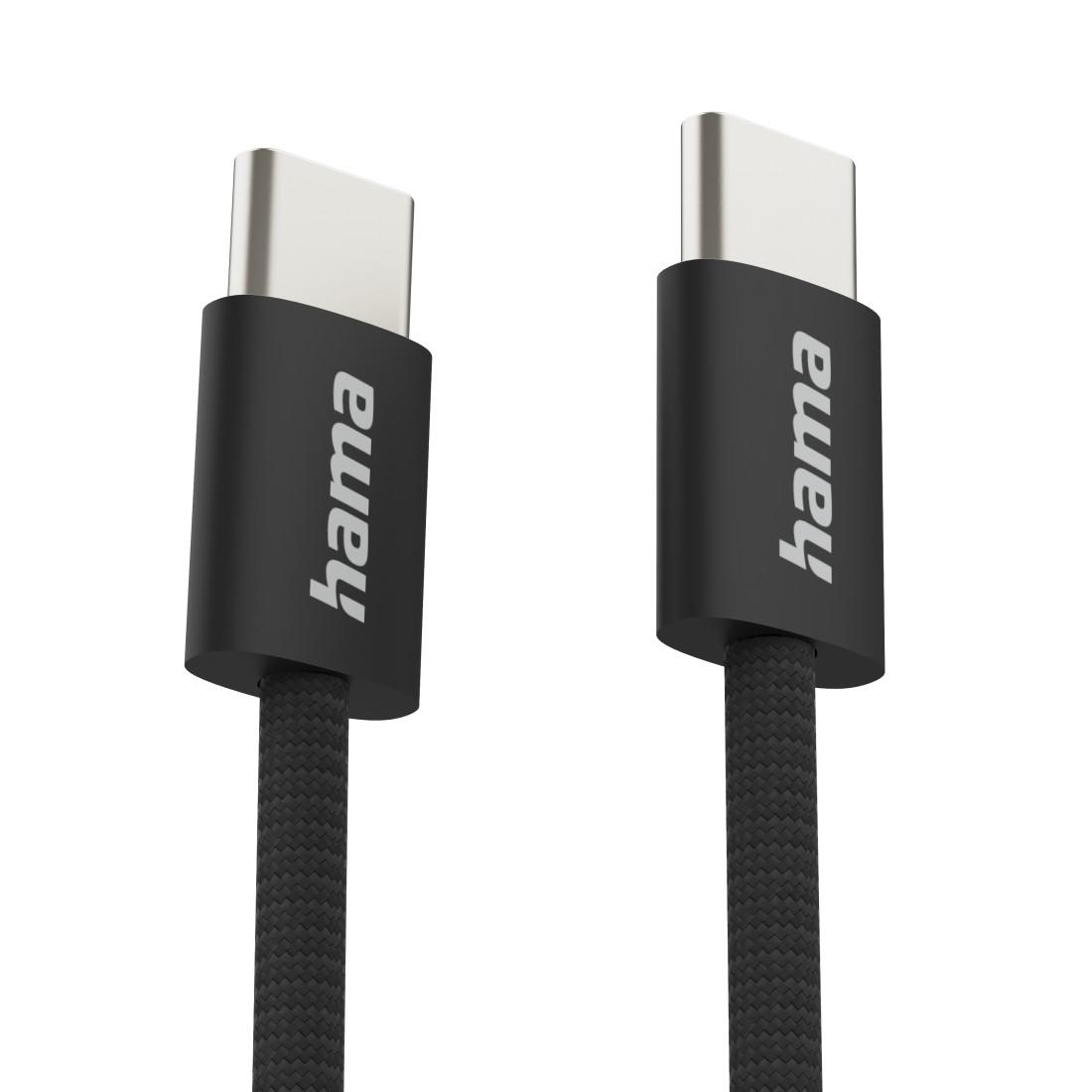 HAMA Кабель для зарядки "Fabric", USB-C - USB-C, 1 m, Нейлон, чорний