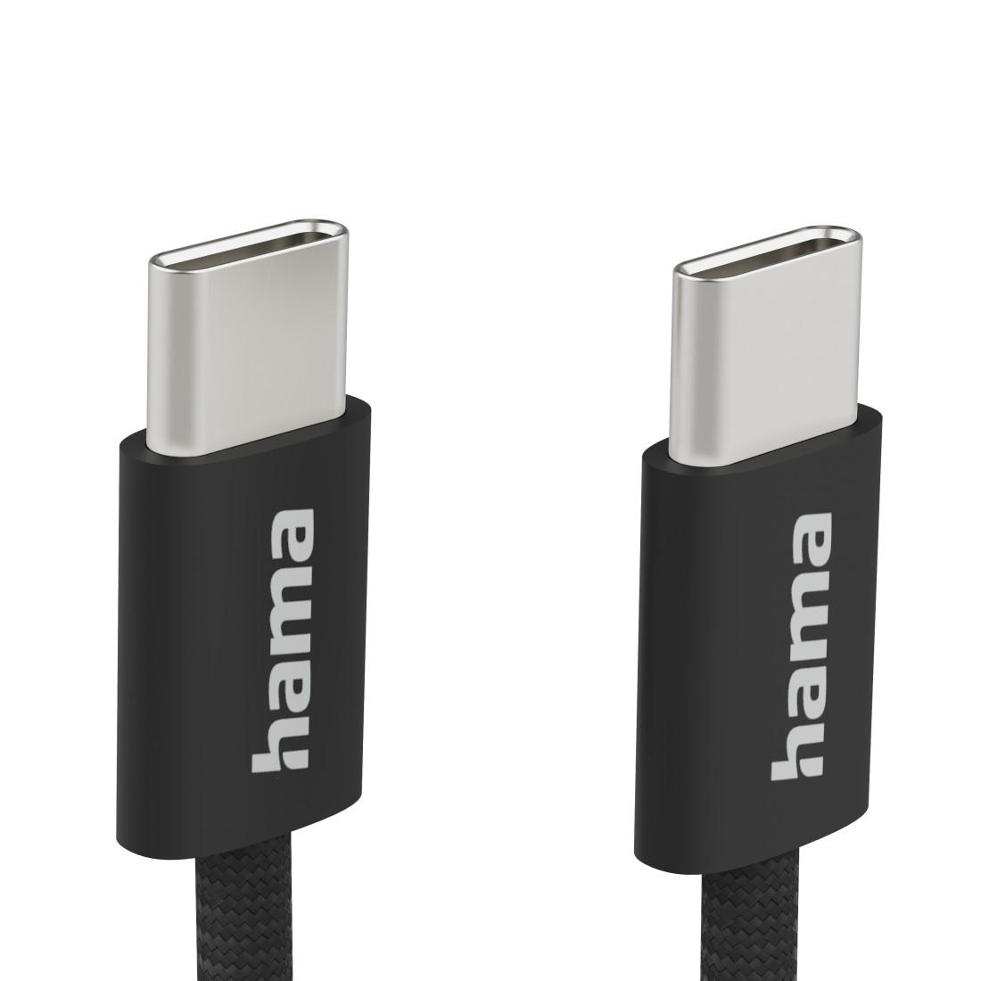 HAMA Кабель для зарядки "Fabric", USB-C - USB-C, 1 m, Нейлон, чорний