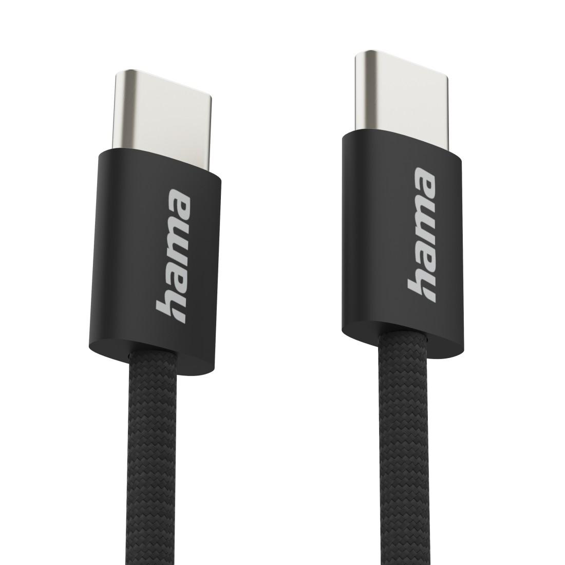 HAMA Кабель для зарядки "Fabric", USB-C - USB-C, 1 m, Нейлон, чорний