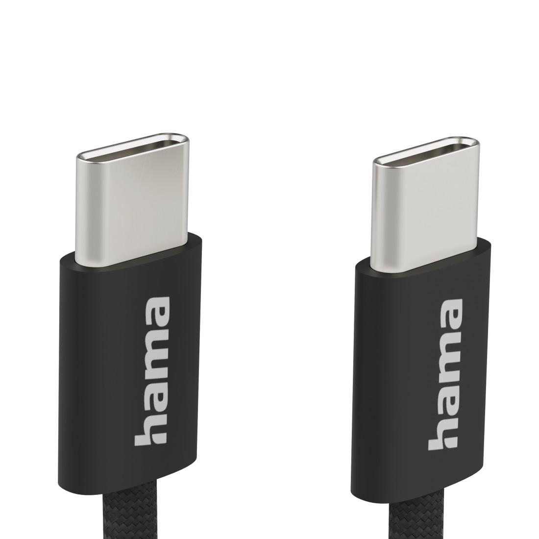 HAMA Кабель для зарядки "Fabric", USB-C - USB-C, 1 m, Нейлон, чорний