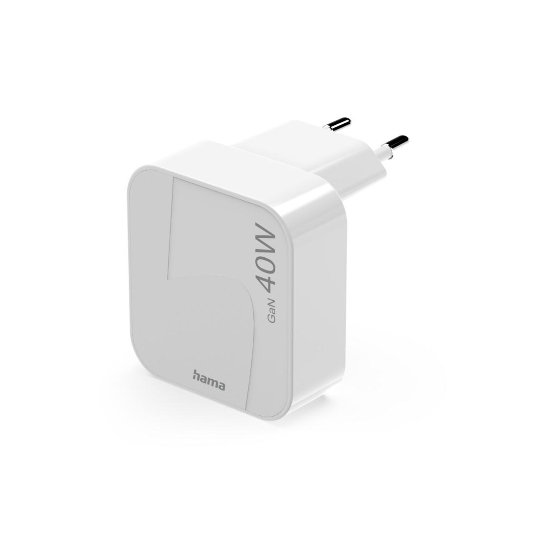 HAMA Schnelles Mini Ladegerät GaN, 2 x USB-C, PD, 40 W, faltbarer Adapter, weiß