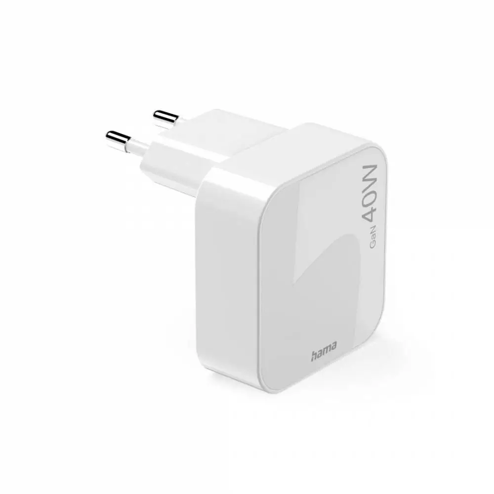 HAMA Schnelles Mini Ladegerät GaN, 2 x USB-C, PD, 40 W, faltbarer Adapter, weiß