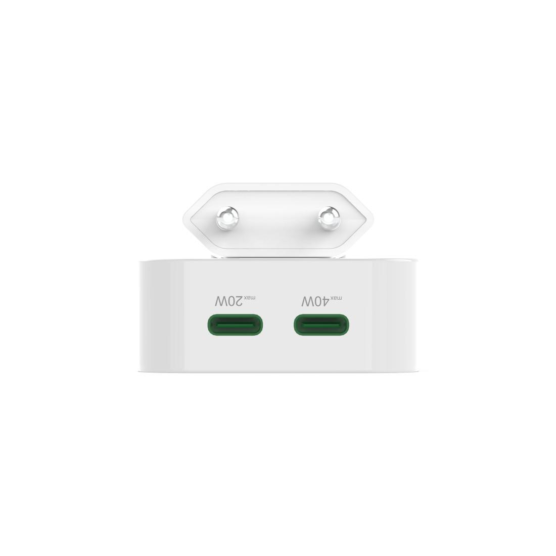 HAMA Schnelles Mini Ladegerät GaN, 2 x USB-C, PD, 40 W, faltbarer Adapter, weiß