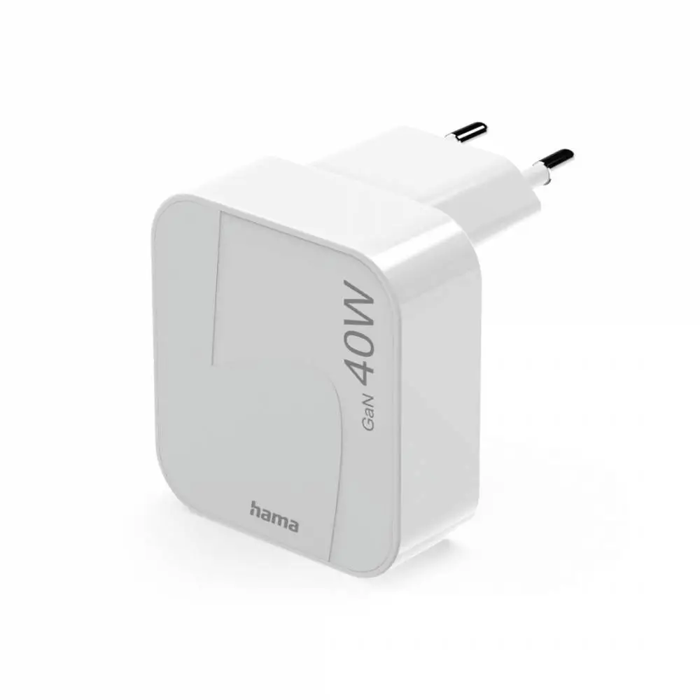 HAMA Schnelles Mini Ladegerät GaN, 2 x USB-C, PD, 40 W, faltbarer Adapter, weiß