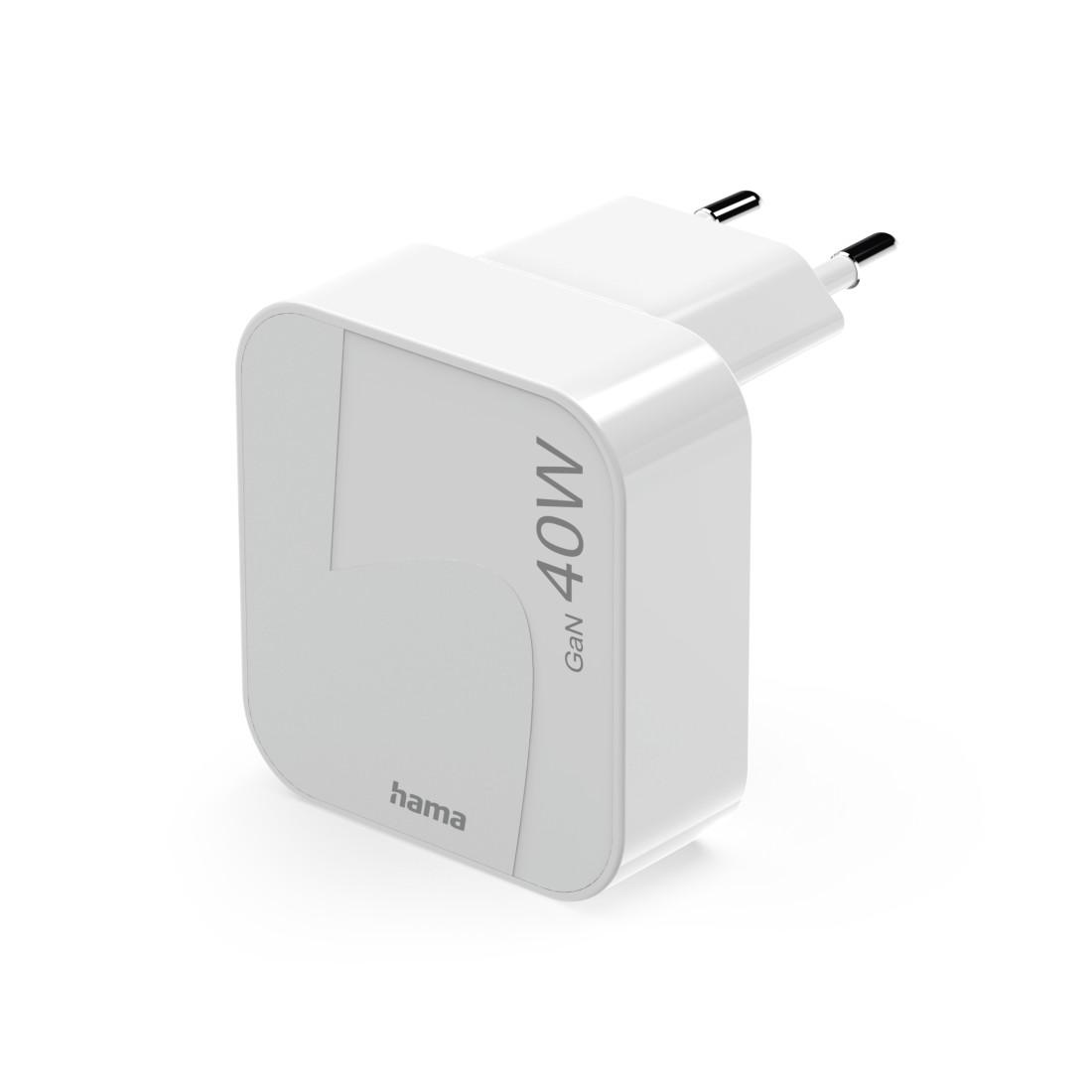 HAMA Schnelles Mini Ladegerät GaN, 2 x USB-C, PD, 40 W, faltbarer Adapter, weiß