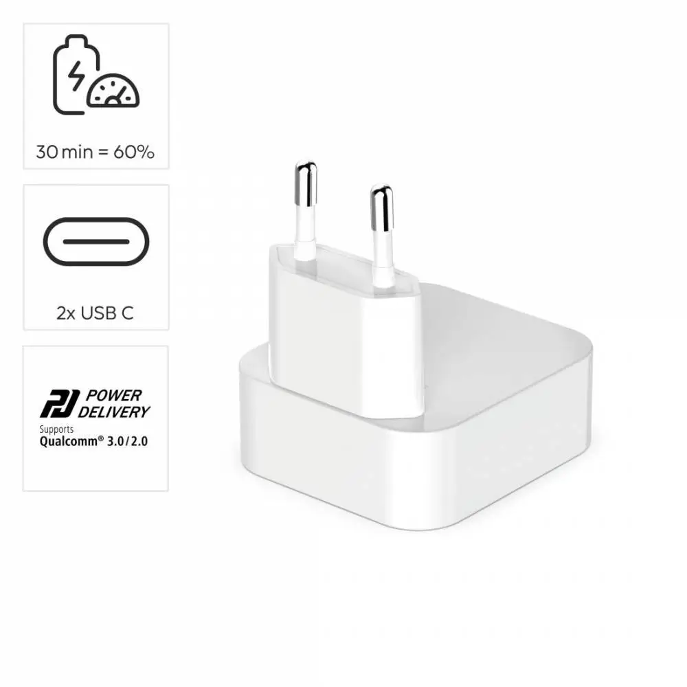 HAMA Schnelles Mini Ladegerät GaN, 2 x USB-C, PD, 40 W, faltbarer Adapter, weiß
