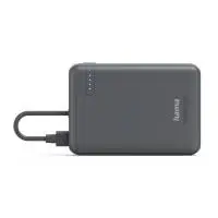 HAMA Външна батерия &bdquo;Travel&ldquo; с кабел, 10000mAh, 2 изхода: 2x USB-C, антрацит