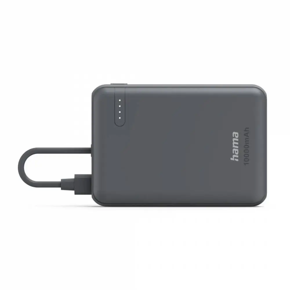 HAMA Външна батерия &bdquo;Travel&ldquo; с кабел, 10000mAh, 2 изхода: 2x USB-C, антрацит