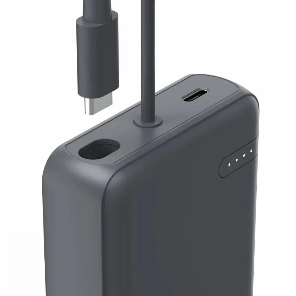 HAMA Външна батерия &bdquo;Travel&ldquo; с кабел, 10000mAh, 2 изхода: 2x USB-C, антрацит