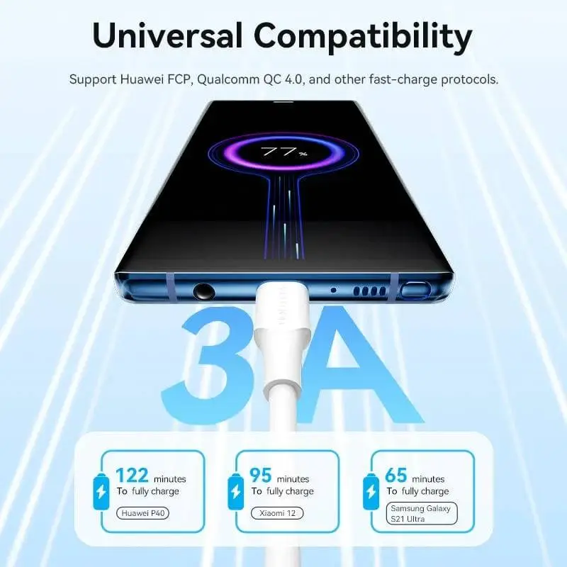 Vention Кабел USB 2.0 Type-C to Type-C - 1M White 3A Fast Charge - TAXWF