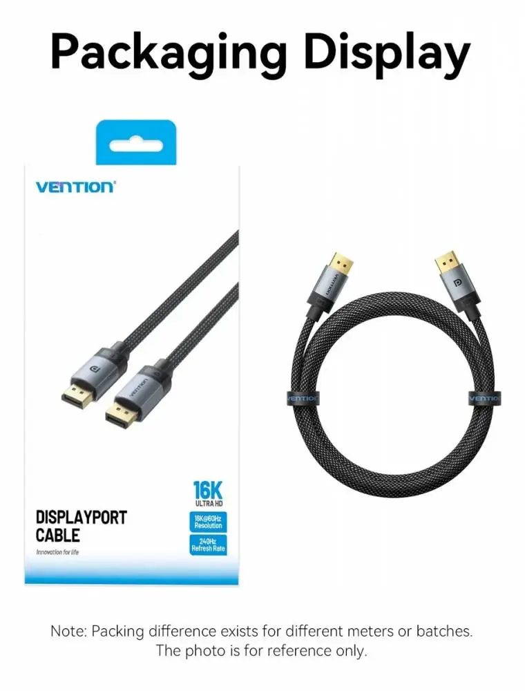 Vention Кабел Cable - Display Port v2.1 DP M / M Black 16K@60Hz, 1M - HGBHF