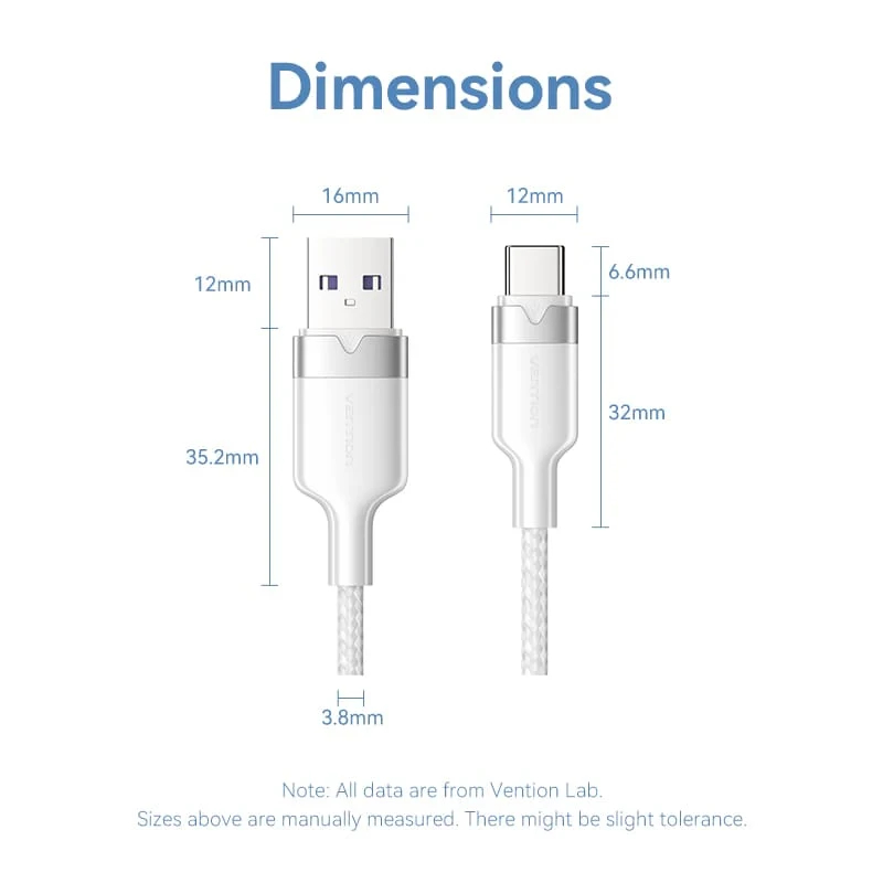 Vention Câble USB 2.0 A Male to C Male 1.0M Black 6A Fast Charge - CTOBF