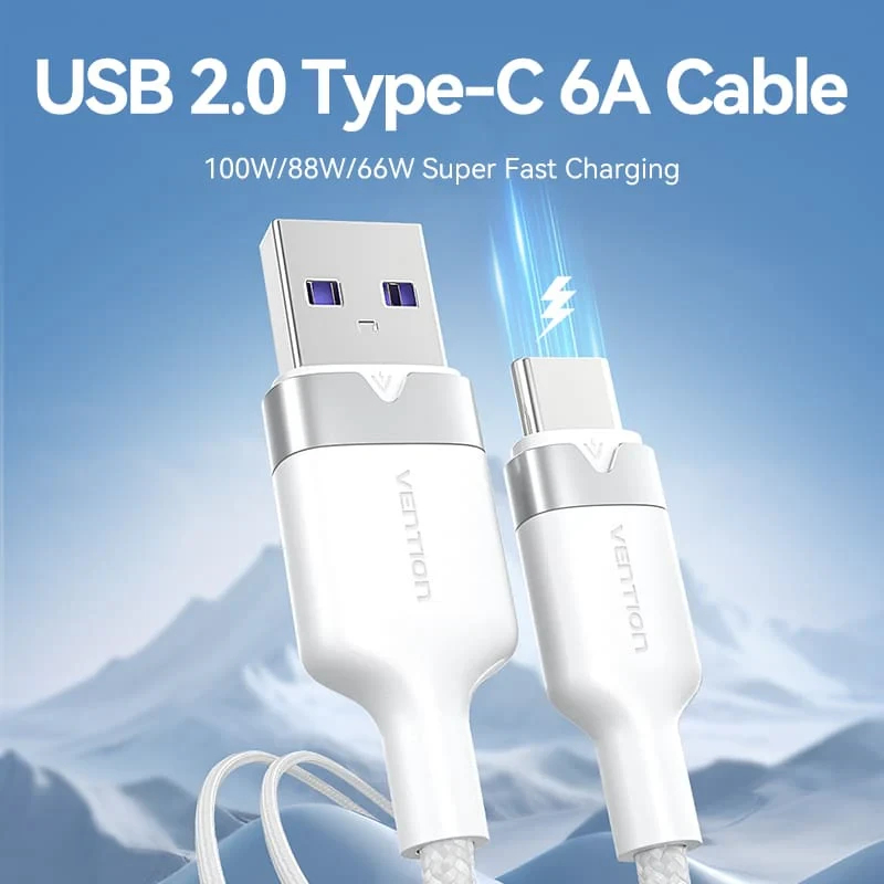 Vention Câble USB 2.0 A Male to C Male 1.0M Black 6A Fast Charge - CTOBF