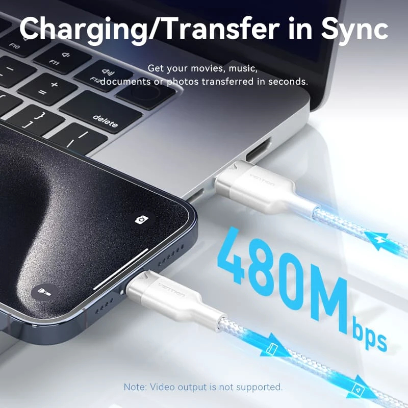 Vention Câble USB 2.0 A Male to C Male 1.0M Black 6A Fast Charge - CTOBF