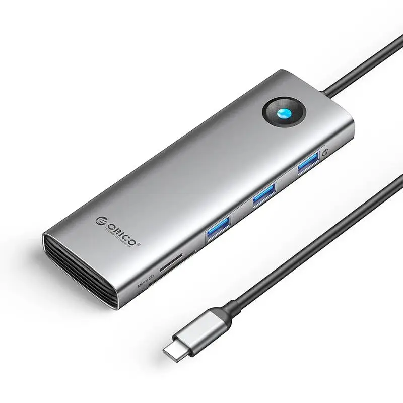 Orico докинг станция Docking Station Type-C - PW11-9P-GY-EP - HDMI x 1, VGA x 1, USB3.0 x 3, USB-C PD100W x 1, LAN x 1 (1Gbps), SD/TF