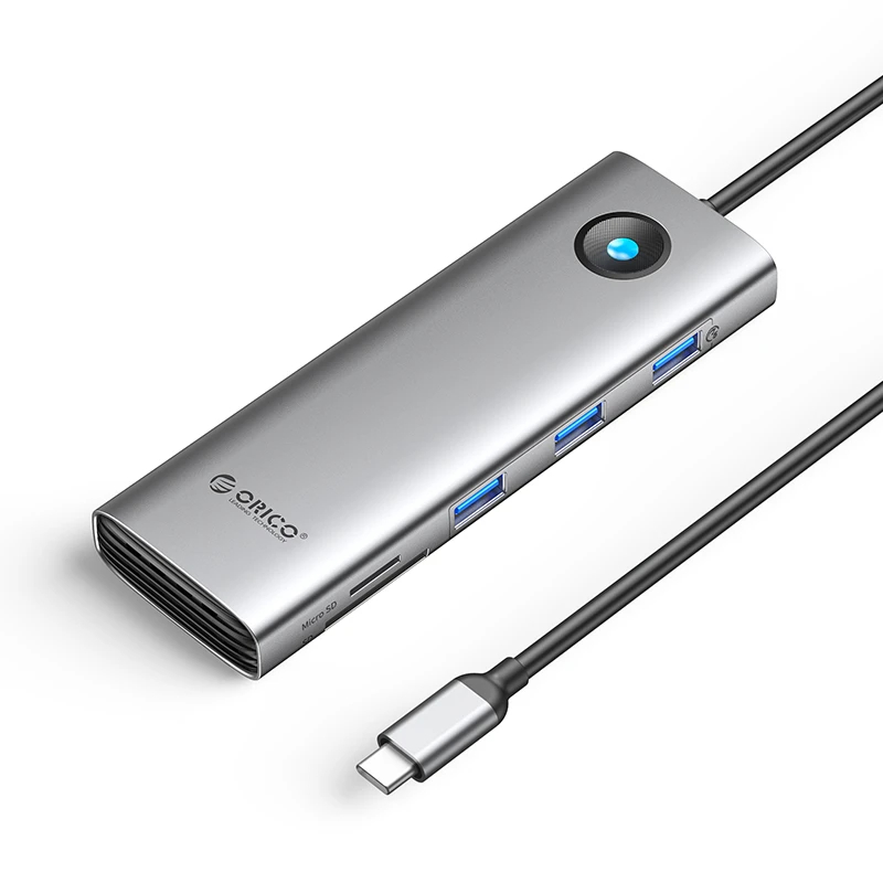 Orico докинг станция Docking Station Type-C - PW11-9P-GY-EP - HDMI x 1, VGA x 1,  USB3.0 x 3, USB-C PD100W x 1, LAN x 1 (1Gbps), SD/TF