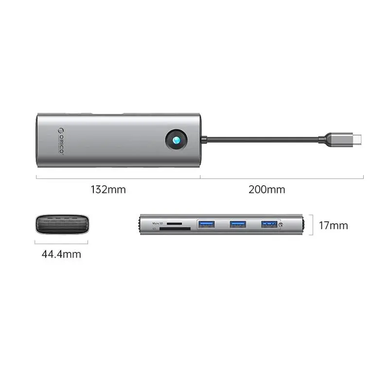 Orico докинг станция Docking Station Type-C - PW11-9P-GY-EP - HDMI x 1, VGA x 1, USB3.0 x 3, USB-C PD100W x 1, LAN x 1 (1Gbps), SD/TF