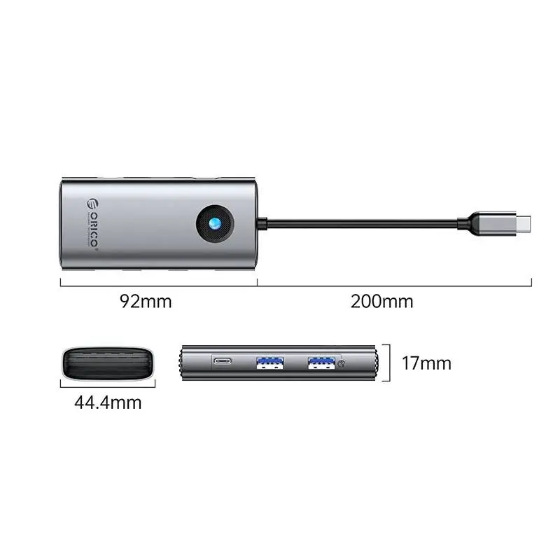 Orico докинг станция Docking Station Type-C - PW11-6PCR-GY-EP - HDMI x 1, USB-C x 1, USB3.0 x 2, USB-C PD100W x 1, LAN x 1 (1Gbps)