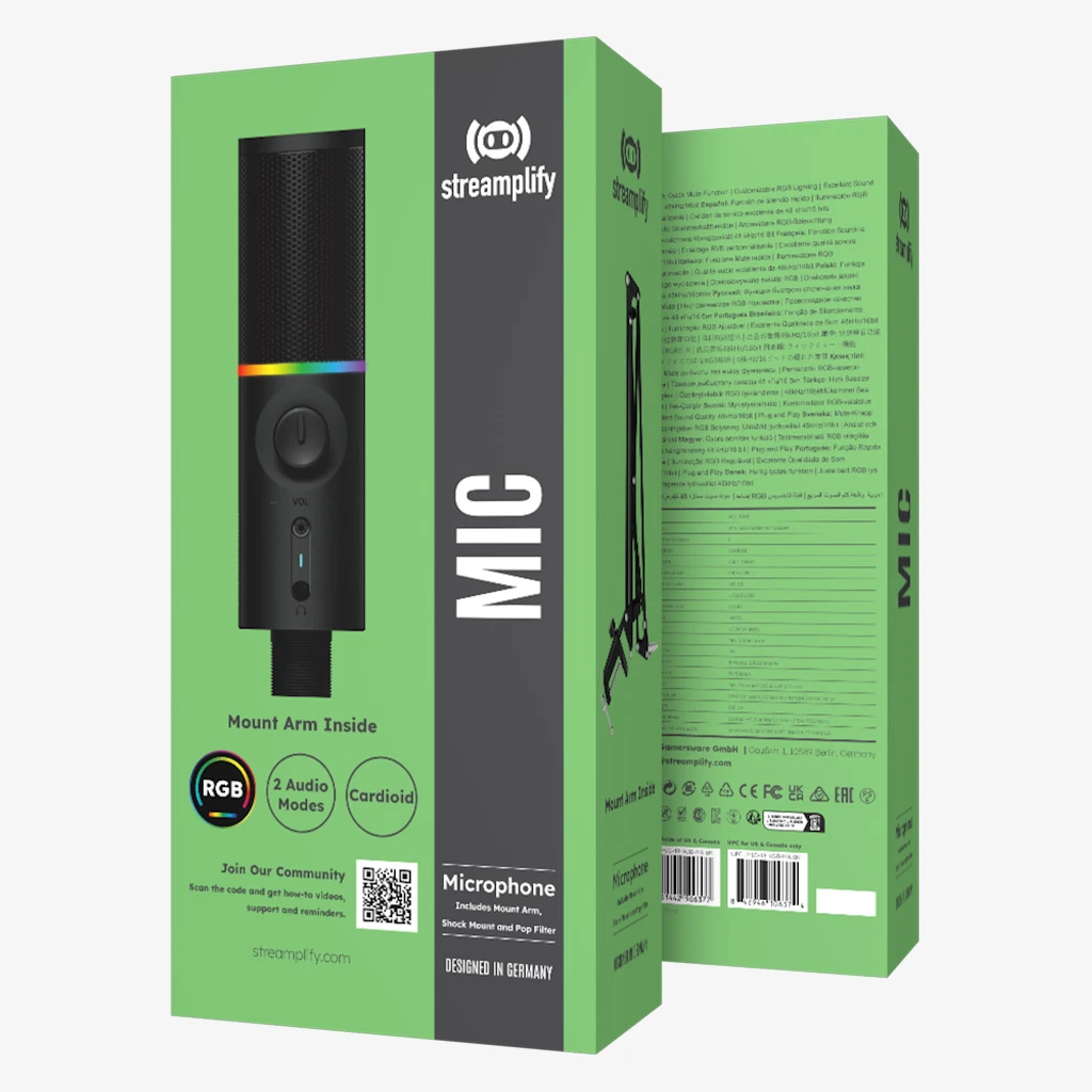 Streamplify професионален стрийминг микрофон със стойка Streaming Microphone With Mounting Arm RGB - MIC ARM - SPMC-MZ1C227.11