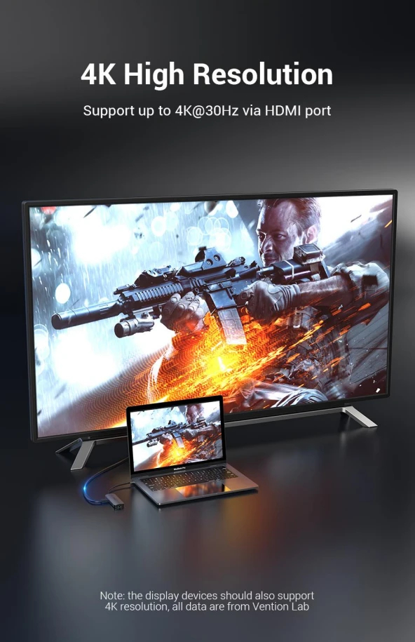 Vention докинг станция Docking Station Type-C - TOLHB - HDMI x 1, USB3.0 x 3, USB-C PD100W x 1, LAN x 1 (1Gbps), SD/TF, Audio