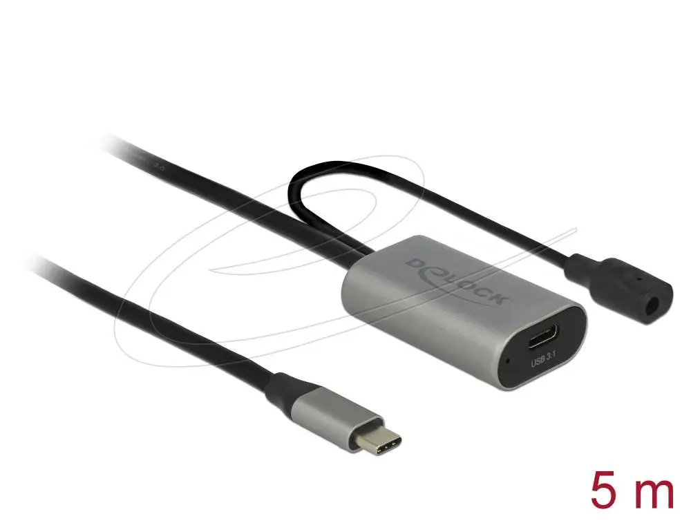 Delock Кабел активен удължителен USB-C към USB-C женско , 5m, (доп. DC захранващ сокет за опцион. захр.)