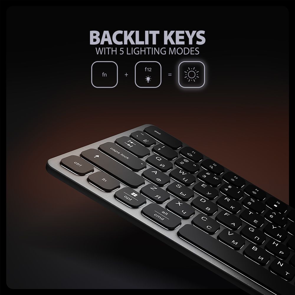 Клавиатура Axagon HMC-KB-CRL USB-C 5Gbps KEYBOARD 9in1 hub - RUS. HDMI, PD and 3 USB-A ports. USB-C cable 60 cm.