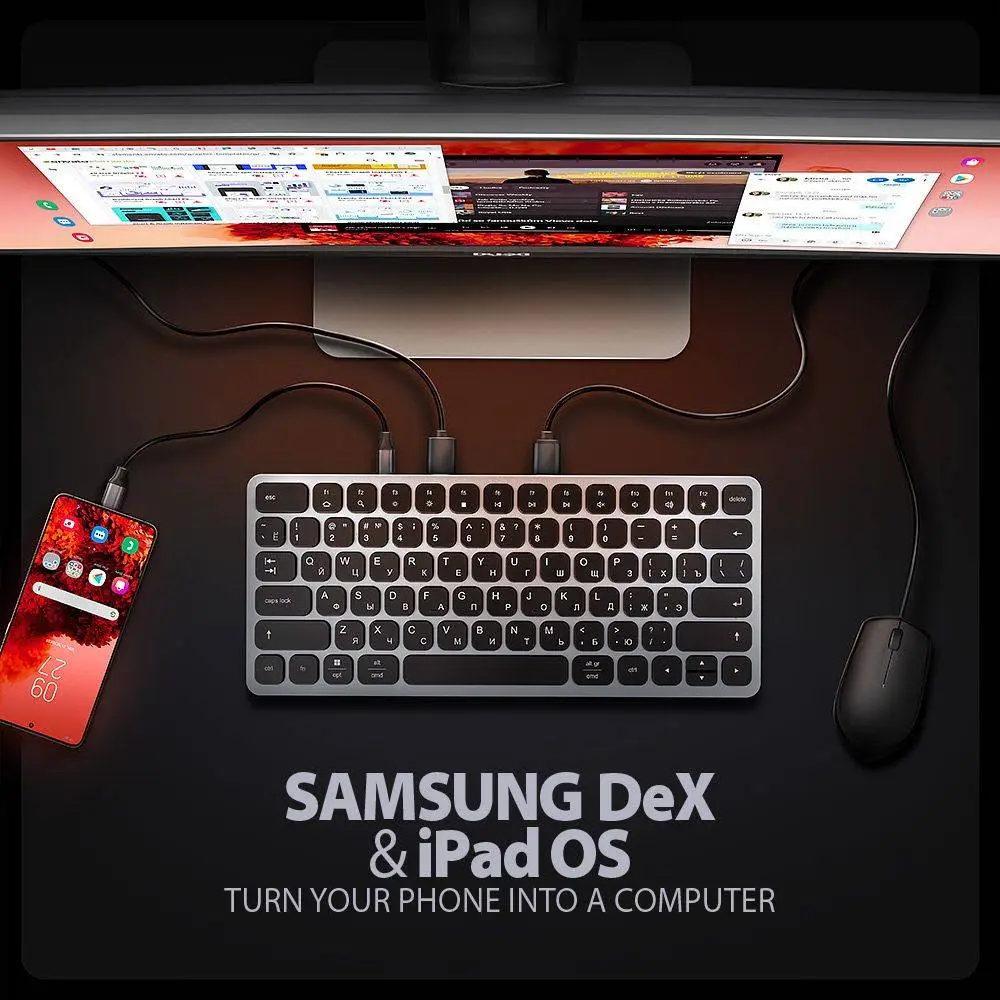 Клавиатура Axagon HMC-KB-CRL USB-C 5Gbps KEYBOARD 9in1 hub - RUS. HDMI, PD and 3 USB-A ports. USB-C cable 60 cm.