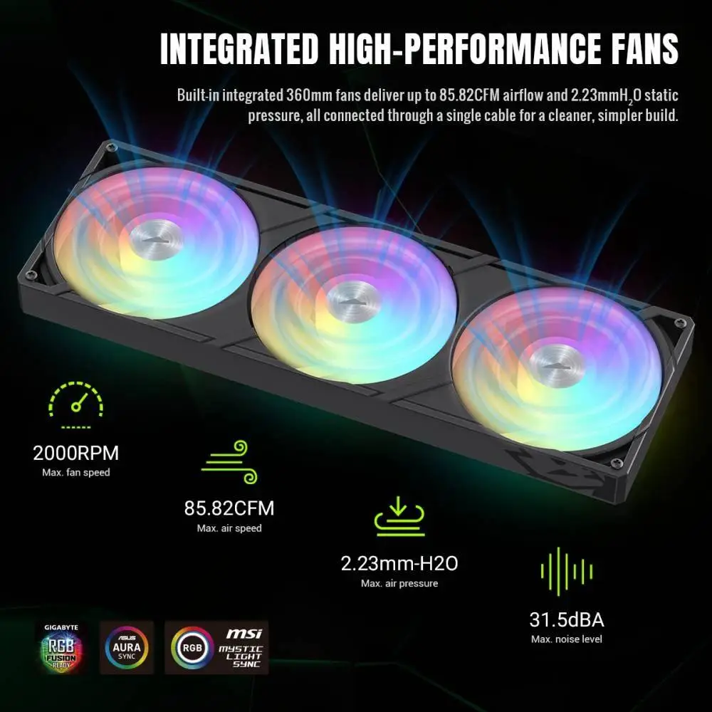 Gamemax водно охлаждане Water Cooling GLACIER 360 LCD BK - Addressable RGB