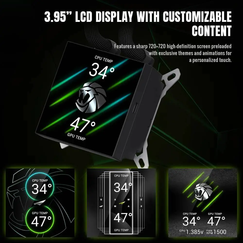Gamemax водно охлаждане Water Cooling GLACIER 360 LCD BK - Addressable RGB