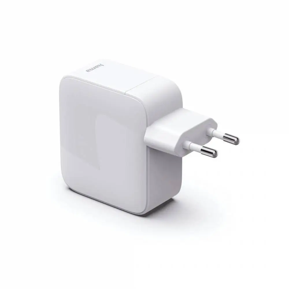 HAMA Бързо зарядно, 65 W, GaN, 2x USB-C, с разтегателен кабел 0.7м, бял