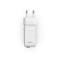 HAMA Бързо зарядно, 65 W, GaN, 2x USB-C, с разтегателен кабел 0.7м, бял
