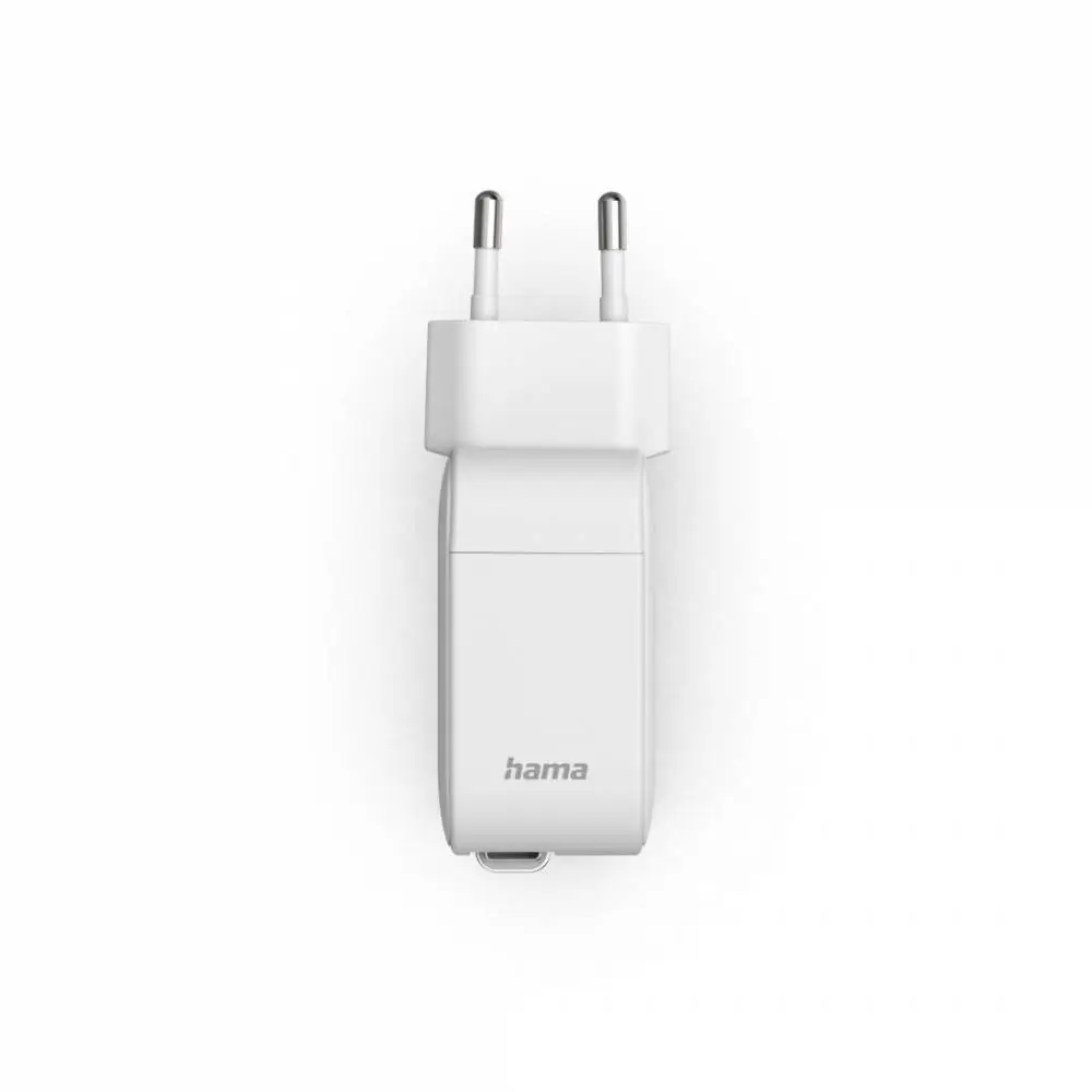 HAMA Бързо зарядно, 65 W, GaN, 2x USB-C, с разтегателен кабел 0.7м, бял